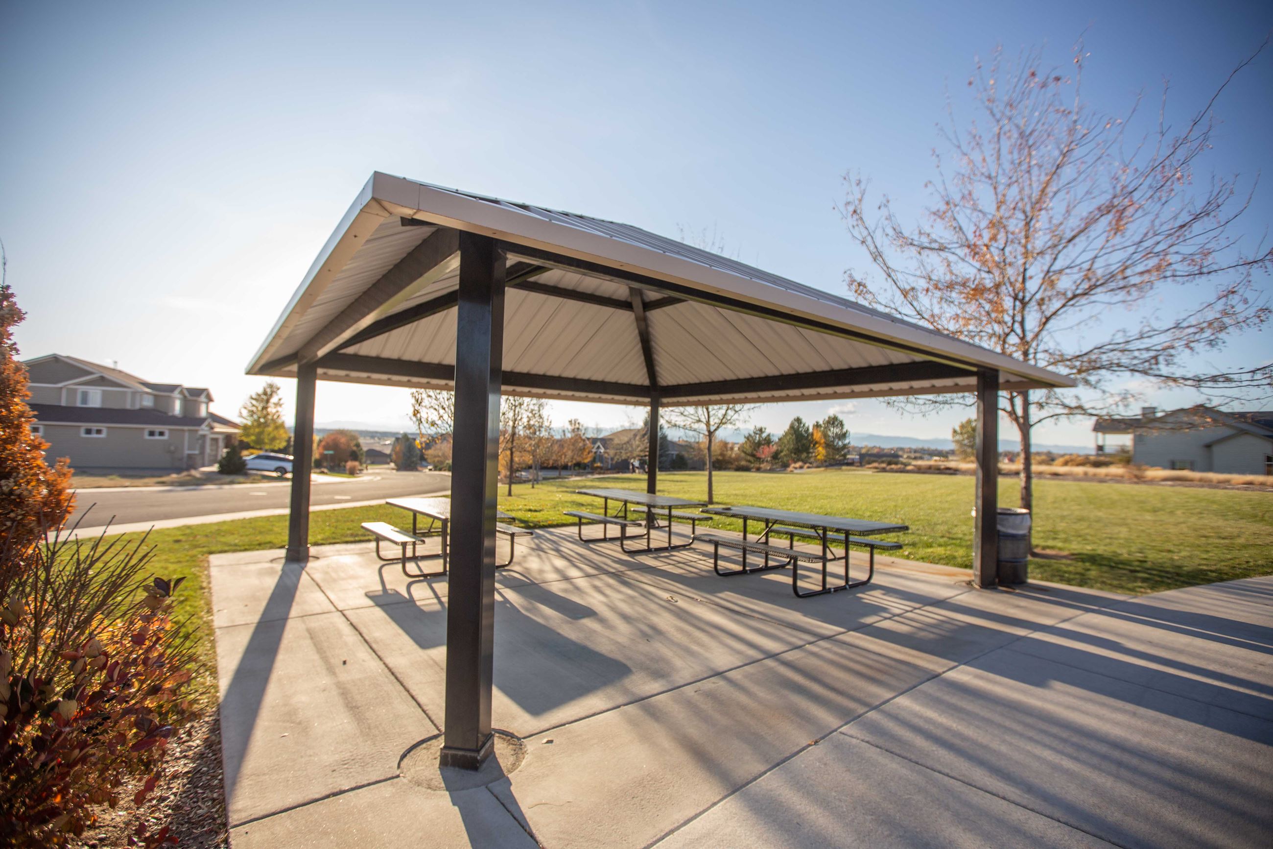 Bison Ridge shetler with picnic tables underneath