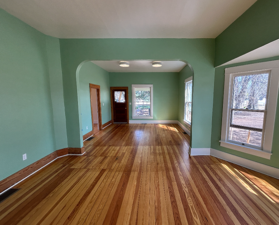 Interior of the newly restored 1907 farmhouse, located at the Historic Halfway Homestead.