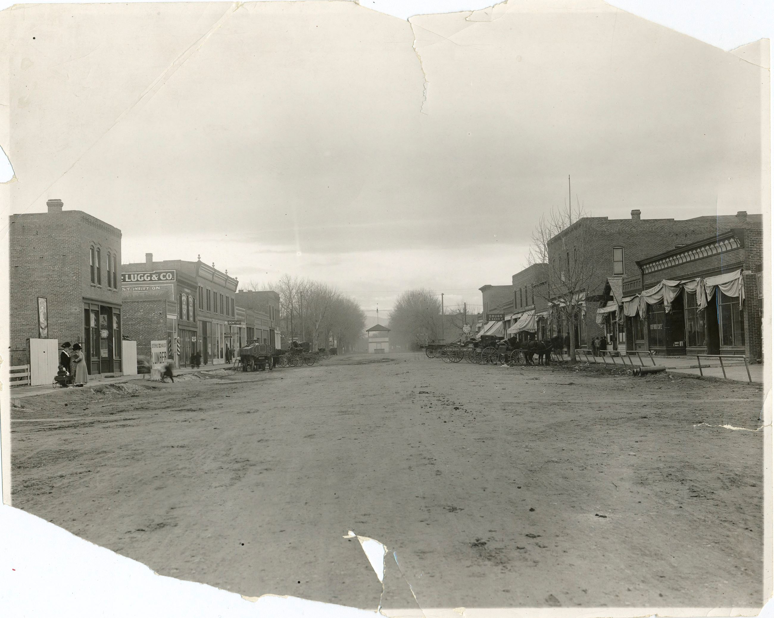 Black and white photograph of Windsor's Main Street and Bandstand.
