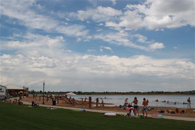 People Hanging out at Windsor Lake Swim Beach